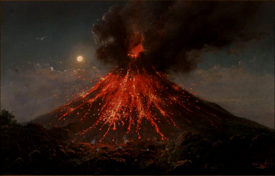Raden Saleh - Merapi, Eruption by Night (1865)