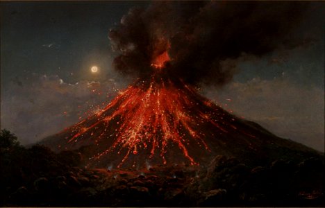 Raden Saleh - Merapi, Eruption by Night (1865). Free illustration for personal and commercial use.