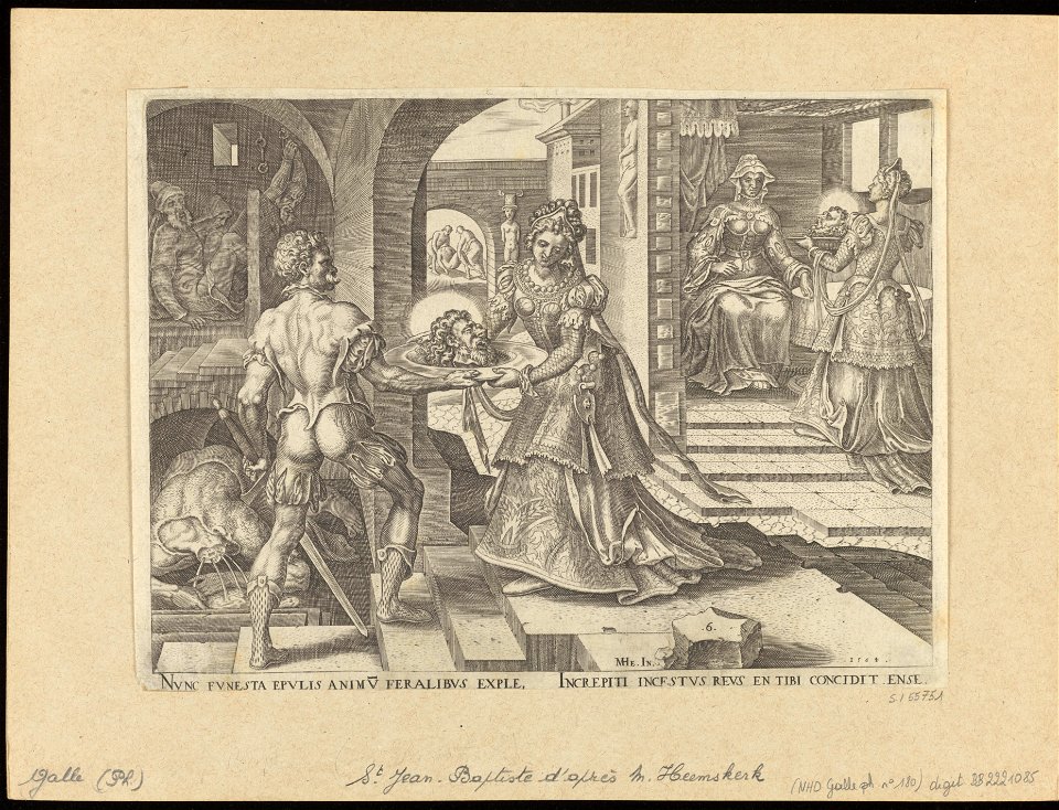 Salome Receiving The Head of St John The Baptist 1564 print by Maarten van Heemskerck, S.I 55751, Prints Department, Royal Library of Belgium