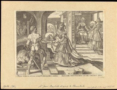 Salome Receiving The Head of St John The Baptist 1564 print by Maarten van Heemskerck, S.I 55751, Prints Department, Royal Library of Belgium