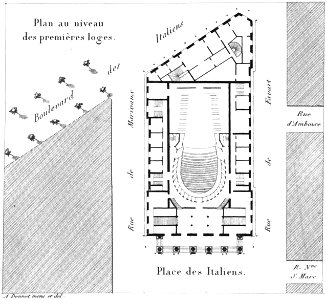 Salle Favart (1) - Donnet 1821 plate3 GB-Ghent detail, plan at the first level of boxes. Free illustration for personal and commercial use.