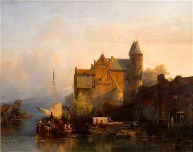 Salomon Leonardus Verveer - Rivierlandschap met gebouw en waterpoort - 0239 - Rijksmuseum Twenthe