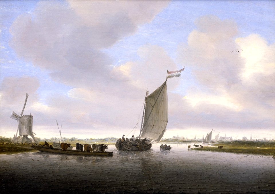 Salomon van Ruysdael Flußlandschaft mit Fähre und einem mit Vieh beladenem Boot