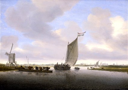 Salomon van Ruysdael Flußlandschaft mit Fähre und einem mit Vieh beladenem Boot