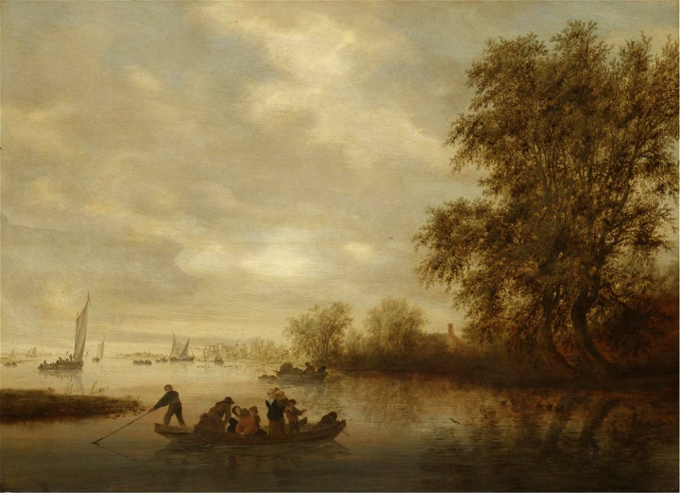 Salomon van Ruysdael - Een Rivierlandschap met een veerboot