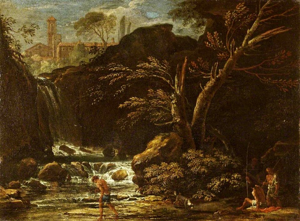 Salvator Rosa (1615-1673) (style of) - Landscape with Waterfall and Fishermen - 732367 - National Trust