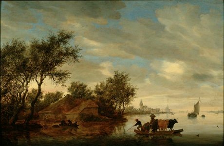 Salomon Jacobsz van Ruysdael - Riviergezicht met veerpont bij een boerderij