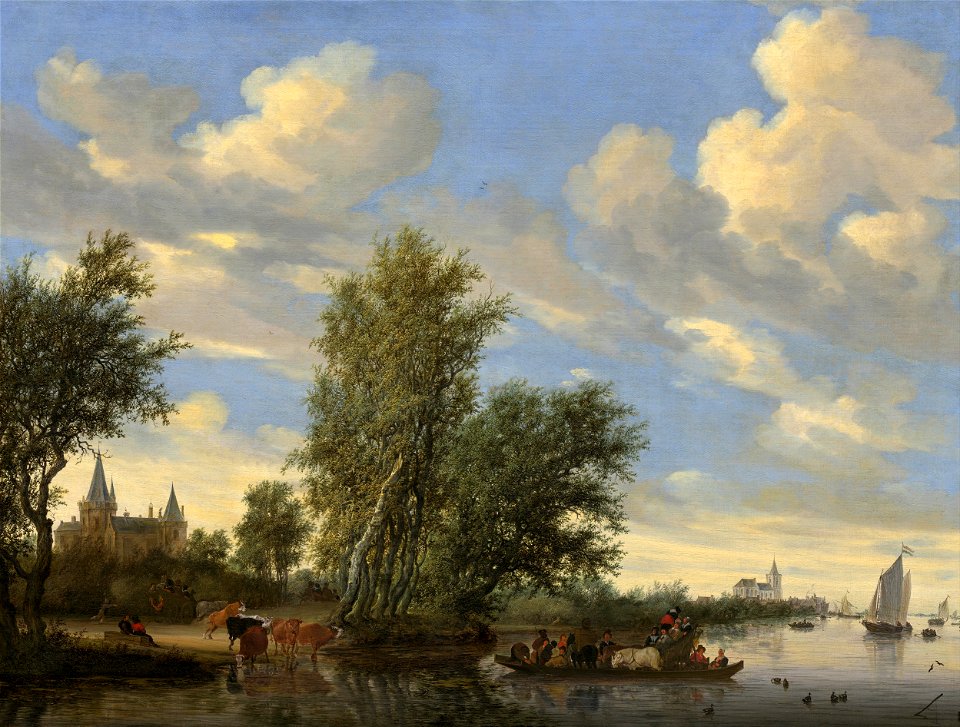 Salomon van Ruysdael - River Landscape with Ferry - Google Art Project