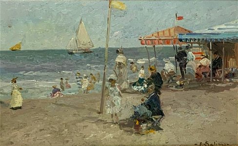 Beach scene in Spain by Agustín Salinas y Teruel