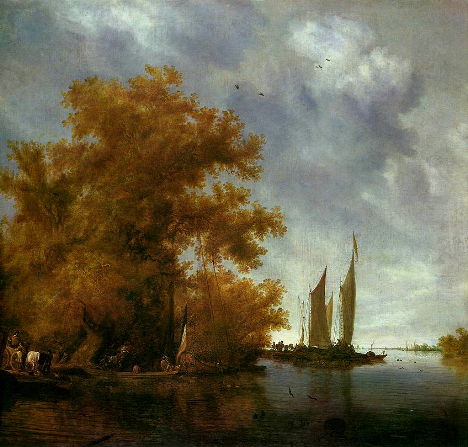Salomon van Ruysdael - River Landscape with Boats - WGA20569