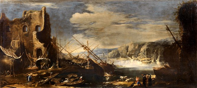 Salvator Rosa - A coastal landscape with shipwrecks and ruins. Free illustration for personal and commercial use.