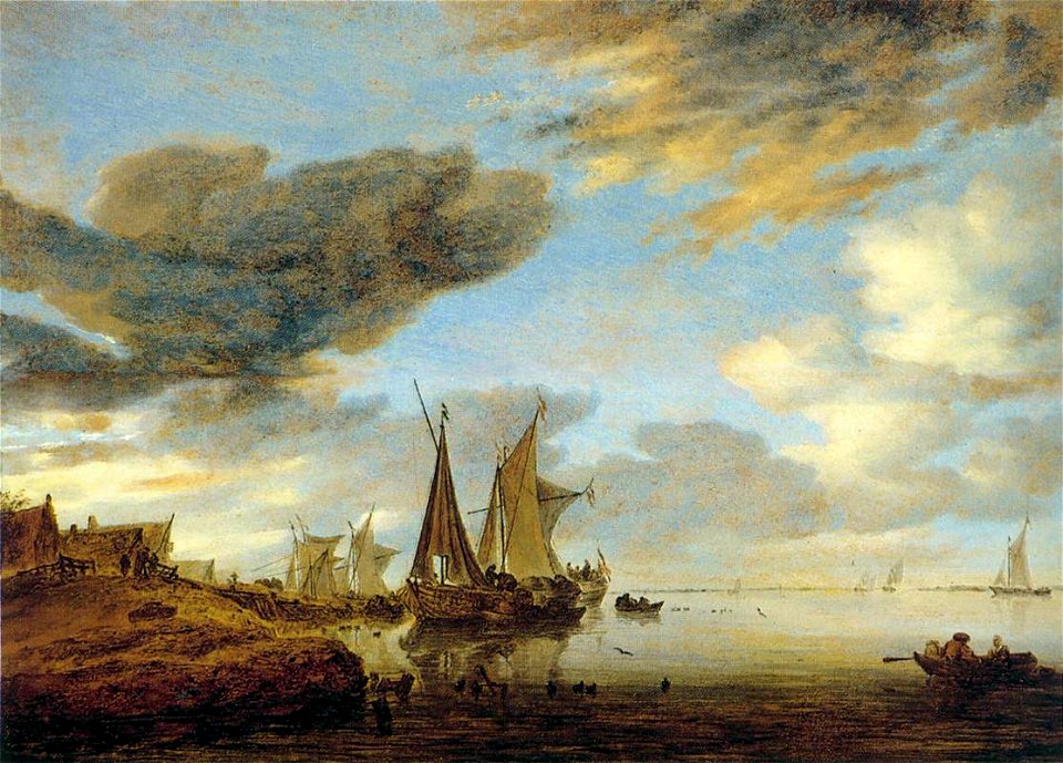 Salomon van Ruysdael - Sailing Boats near a Village - WGA20572