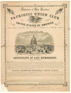 Salvation of our country! Patriotic Union Club of the United States of America. Certificate of membership LCCN2003679970