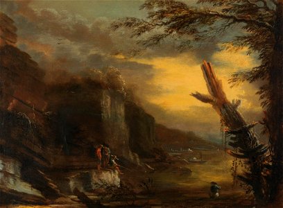 Salvator Rosa - Figures fishing in a rocky coastal landscape