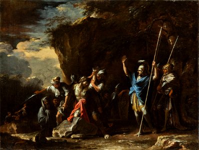 Salvator Rosa - Scene from Greek history- The deaf-mute son of King Croesus prevents the Persians from killing his f... - Google Art Project