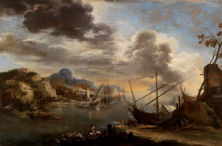 Salvator Rosa - View of the Gulf of Salerno - WGA20061. Free illustration for personal and commercial use.