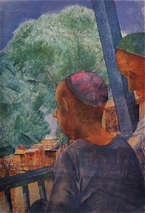 Samarkand. At the terrace. by Petrov-Vodkin (1921, Priv.coll)