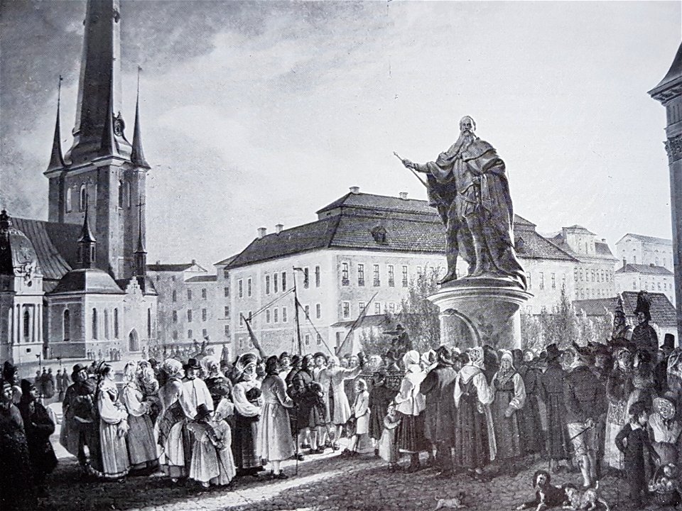 Samling runt statyn x JE Sandberg