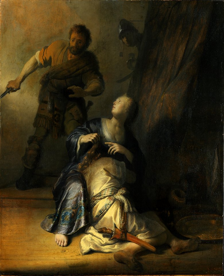 Samson and Delilah, Rembrandt van Rijn, 1629-1630, oil on panel, 61.3 by 50.1 cm, Gemäldegalerie Berlin