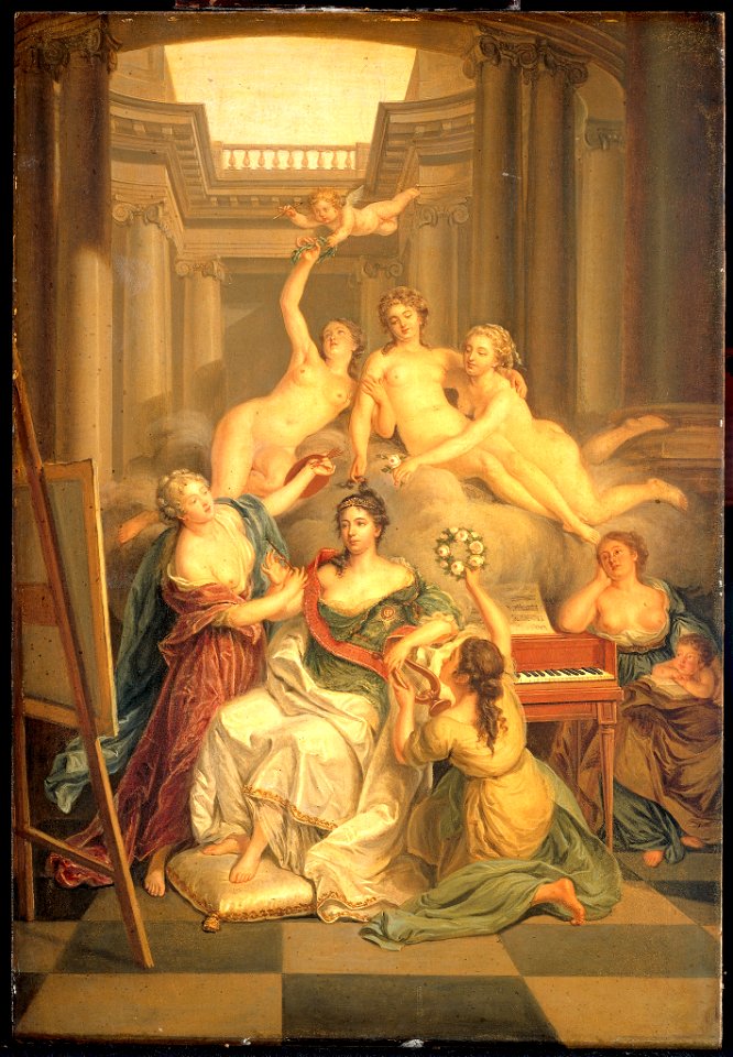 Samuel Bolomey - Frederika Sophia Wilhelmina van Pruisen (1751-1820). Echtgenote van Prins Willem V, in de tempel der kunsten - BR2035 - Rijksmuseum Twenthe