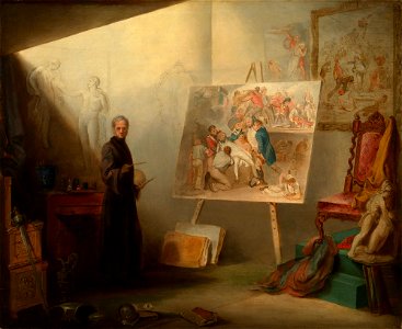 Samuel Drummond (1765-1844) - Self-Portrait in the Artist's Studio with the Painting of 'The Death of Nelson' - RCIN 405843 - Royal Collection