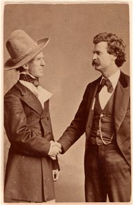Samuel Clemens (with John T. Raymond) by an unidentified artist, c. 1875, albumen silver print, from the National Portrait Gallery - NPG-NPG 80 90