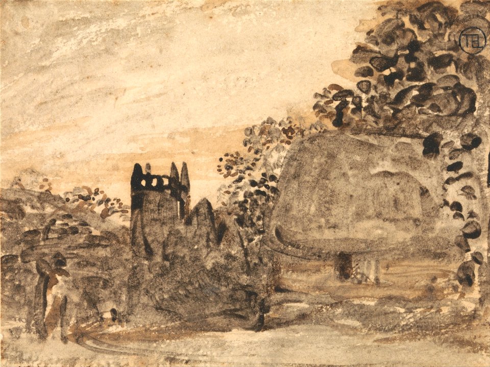 Samuel Palmer - Thatched Cottage and Church - Google Art Project