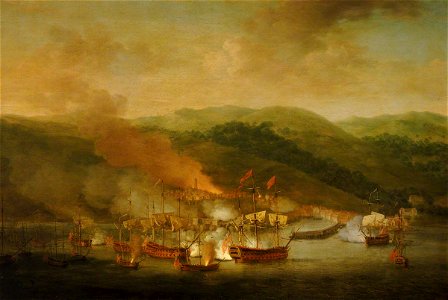 Samuel Scott (c.1702-1772) - The Bombardment of Bastia, 6 November 1745 - BHC0367 - Royal Museums Greenwich