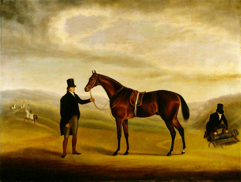 Samuel Spode (1798-1872) - A Dark Bay Racehorse Held by a Trainer in a Landscape - 631091 - National Trust