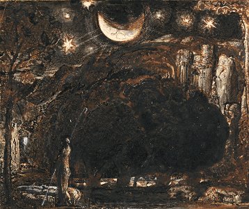 Samuel Palmer - A Shepherd and his Flock under the Moon and Stars - Google Art Project