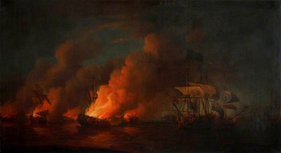 Samuel Scott (c.1702-1772) - French Fireships Attacking the English Fleet off Quebec, 28 June 1759 - BHC0391 - Royal Museums Greenwich