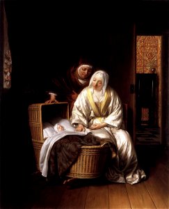 Samuel van Hoogstraten - Two Women by a Cradle - WGA11722
