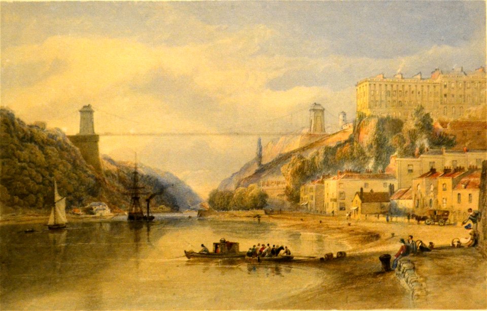 Samuel Jackson - Vue de l'Avon à Hotwells - projet du pont suspendu (1836)