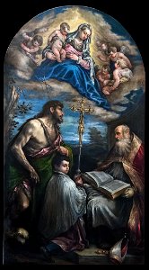 San Giacomo dall'Orio (Venice) - La Vergine in gloria con San Giovanni e San Nicolò , (1570) - Francesco Bassano. Free illustration for personal and commercial use.