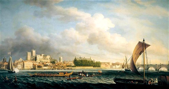 Samuel Scott - The Thames at Westminster Bridge with Barges - WGA21093