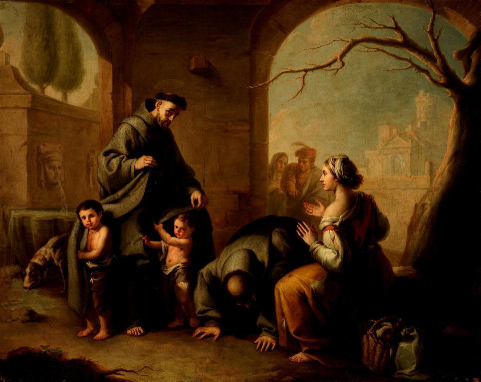 San Francisco cubriendo con su hábito a unos niños, de Manuel de la Cruz (Museo del Prado)