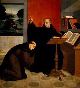 San Benito bendiciendo a San Mauro, por Juan Correa de Vivar