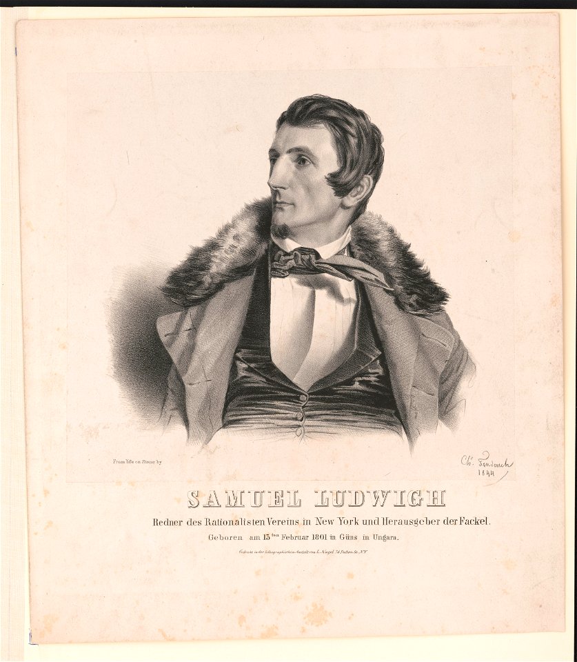 Samuel Ludwigh. Redner des Rationalisten Vereins in New York und Herausgeber der Fackel - from life on stone by Chs. Fenderich 1844. LCCN2003656256