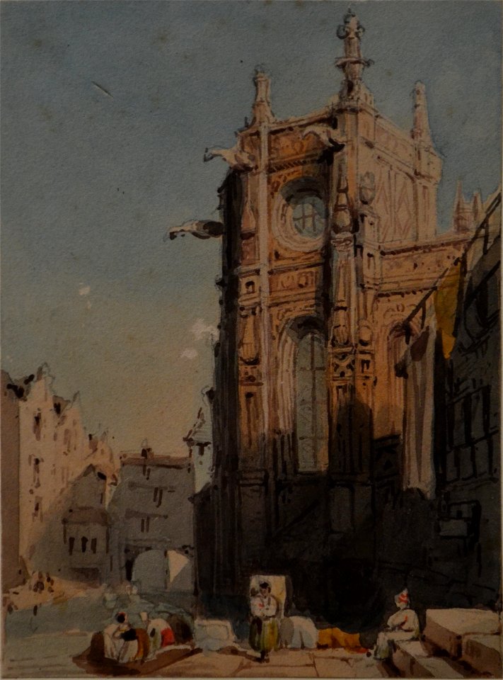 Samuel Prout - Vue du chevet de l eglise Saint-Pierre et le pont Saint-Pierre - Caen, MBA inv. 73.8.9