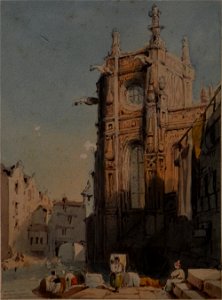 Samuel Prout - Vue du chevet de l eglise Saint-Pierre et le pont Saint-Pierre - Caen, MBA inv. 73.8.9