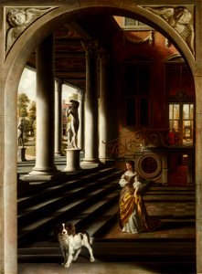 Samuel van Hoogstraten - Perspective View with a Woman Reading a Letter - 66 - Mauritshuis. Free illustration for personal and commercial use.