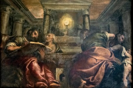San Giacomo dall'Orio (Venice) - Eucarestia adorata dai quattro evangelisti (1575) - Palma il giovane. Free illustration for personal and commercial use.