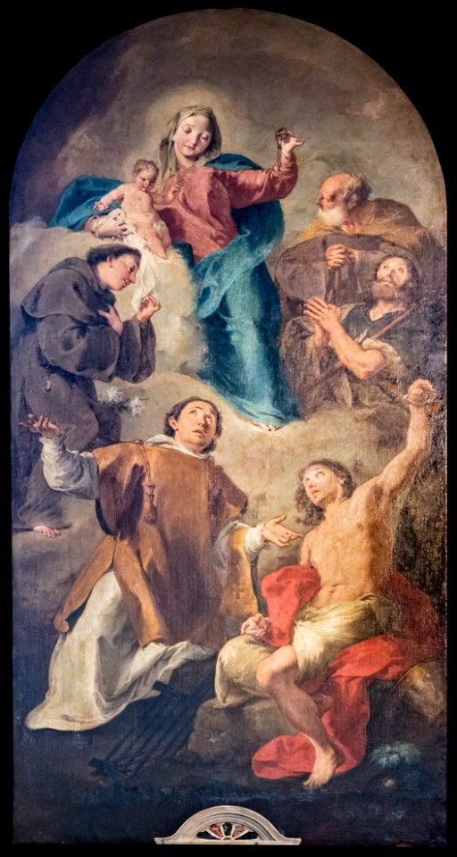 San Giacomo dall'Orio (Venice) - La Vergine e il Bambino in gloria con Sant’Antonio, San Giuseppe, San Giacomo, San Lorenzo e San Sebastiano (1764) - Giovanni Battista Pittoni