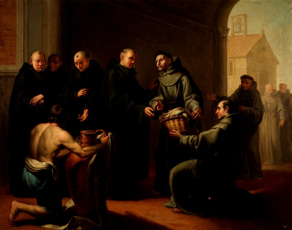 San Francisco recibiendo un cesto de peces, de Manuel de la Cruz (Museo del Prado)