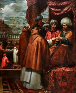San Juan de Mata entrega las cartas del Papa al rey de Marruecos en la primera redención (Museo del Prado)
