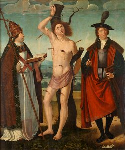 San Gregorio, San Sebastián y San Tirso, de Juan de Borgoña el Joven (Museo del Prado). Free illustration for personal and commercial use.