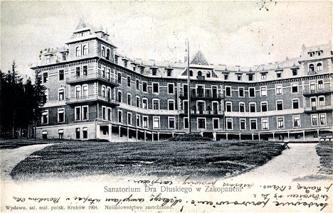 Sanatorium dr Dłuskiego w Zakopanem, pocztówka. Free illustration for personal and commercial use.