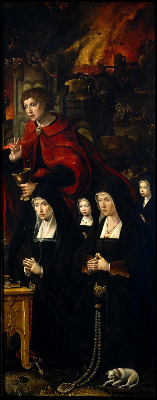 San Juan Evangelista con dos damas y dos niñas orantes (Coecke van Aelst)