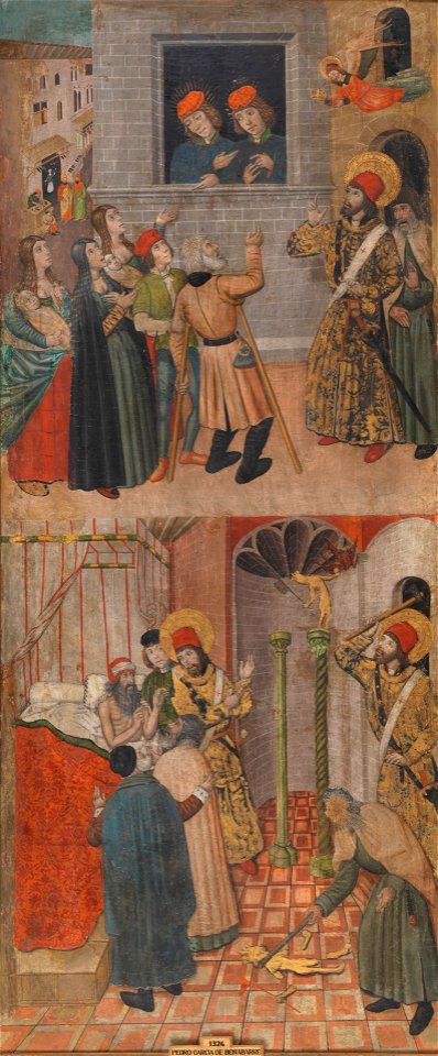 San Sebastián habla a Marcos y a Marceliano y San Sebastián y San Policarpo destruyendo los ídolos (Museo del Prado)