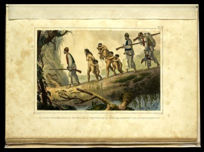 Sauvages civilisés soldats indiens de la province de la Coritiba, ramenant des sauvages prisonnières (3), da Coleção Brasiliana Iconográfica
